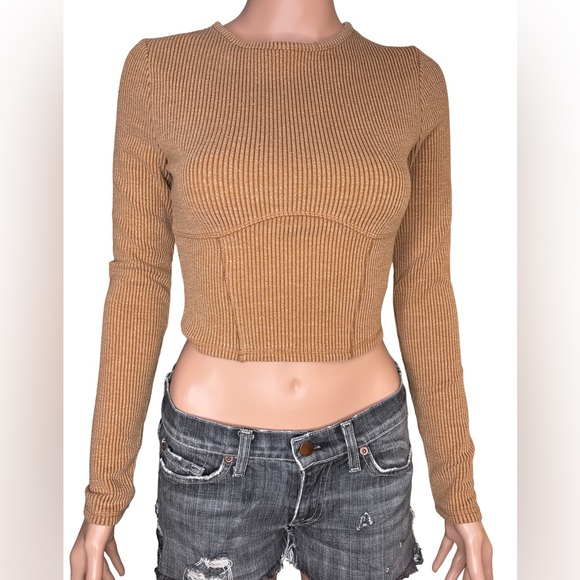 wild fable Tops - Wild Fable Ribbed Brown Long Sleeve Crop Top